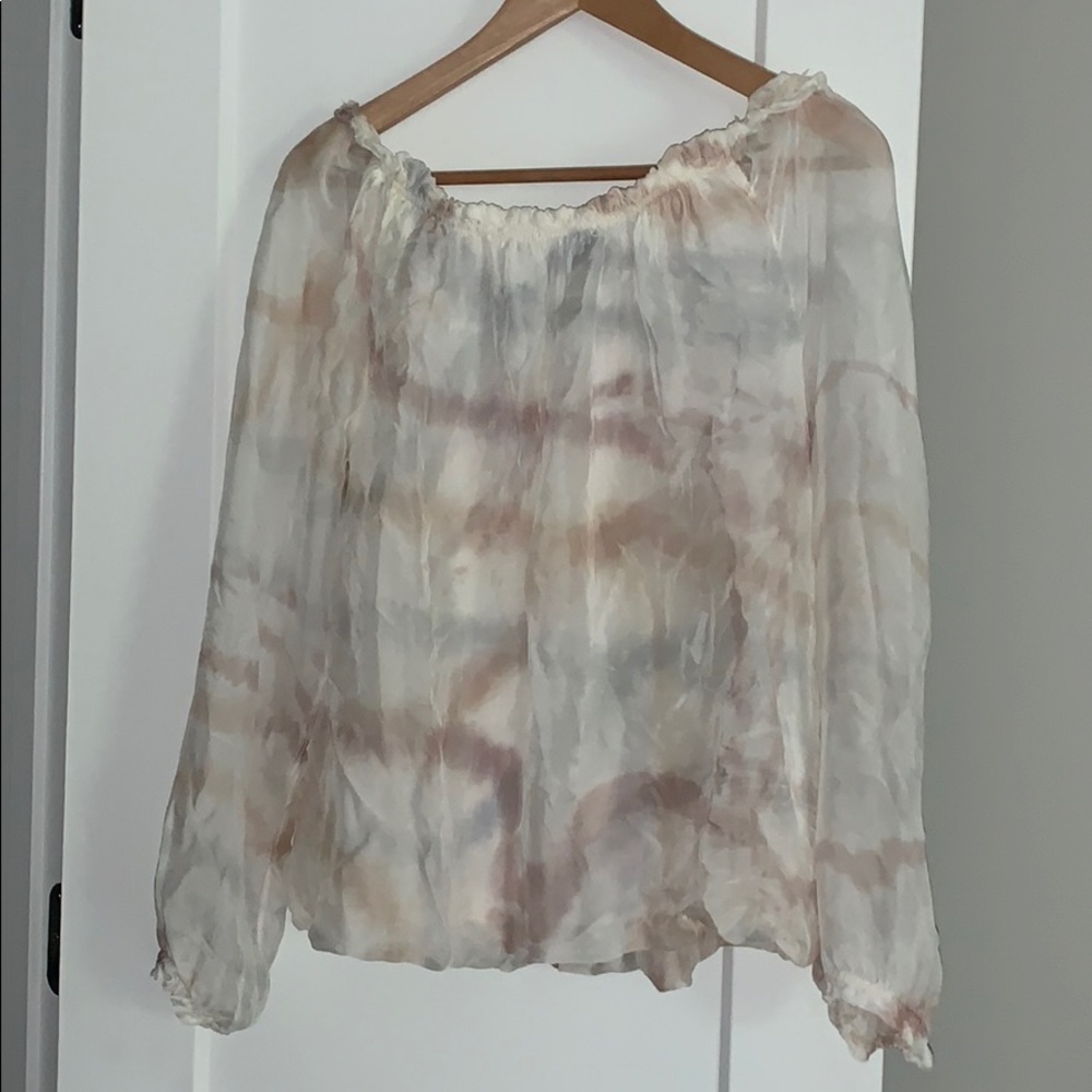 Off shoulder cream top with sheer sleeves